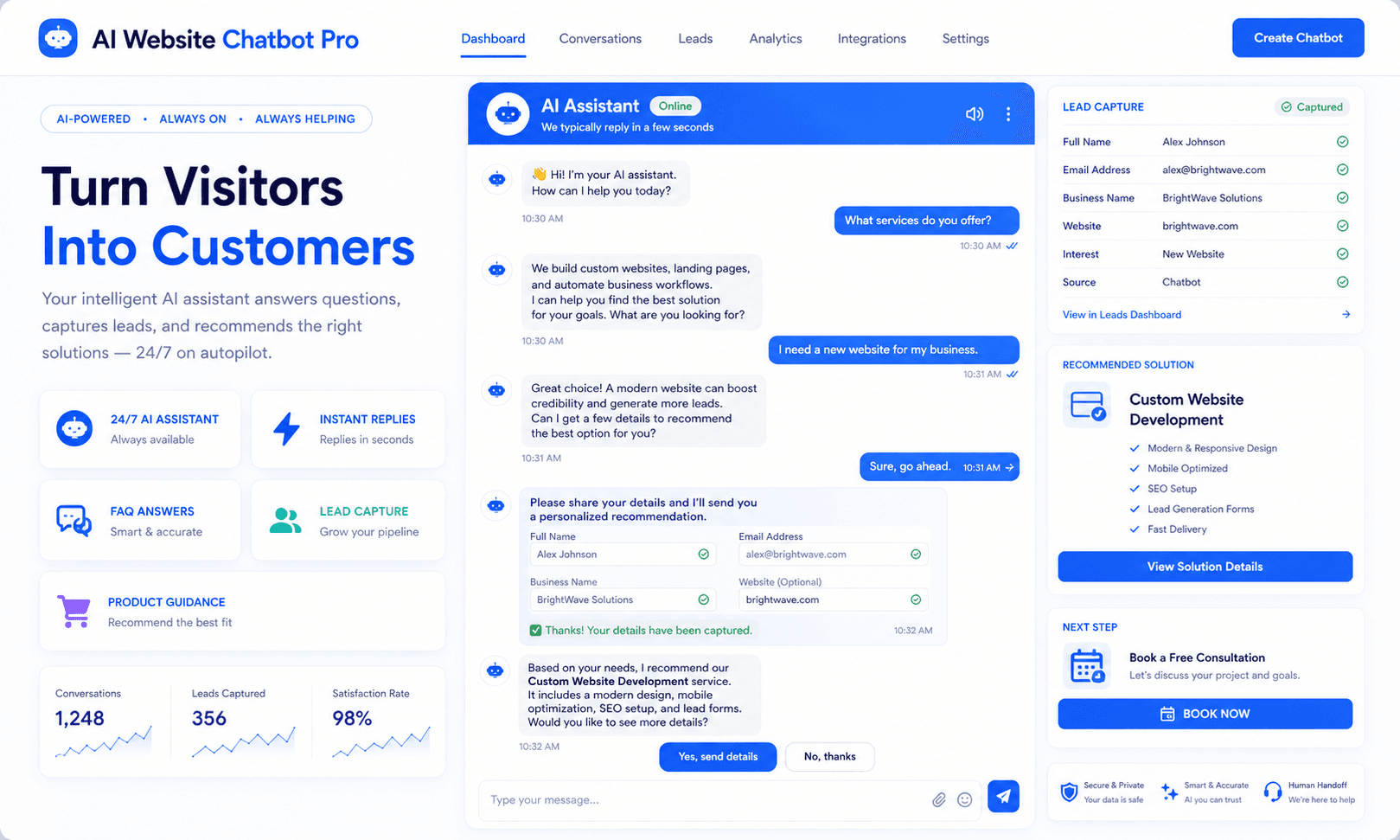 Intelligent Website Chatbots demo preview